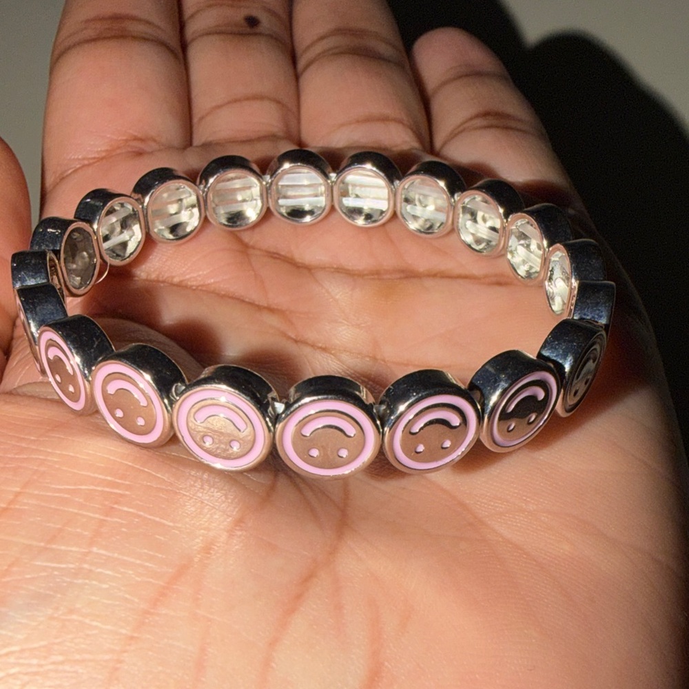 Pink and Silver Smiley Face Bracelet